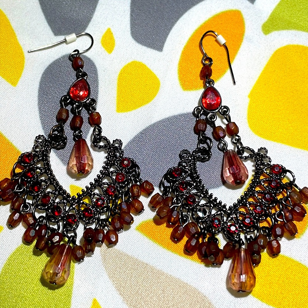 Beautiful wine colored boho chandelier earrings
